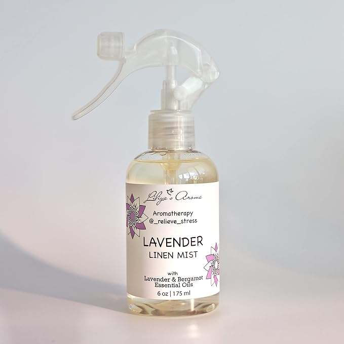 LILIYA’S AROMA Lavender Linen Mist – Aromatherapy Pillow & Room Spray | Lavender Essential Oil for Better Sleep | 6 oz
