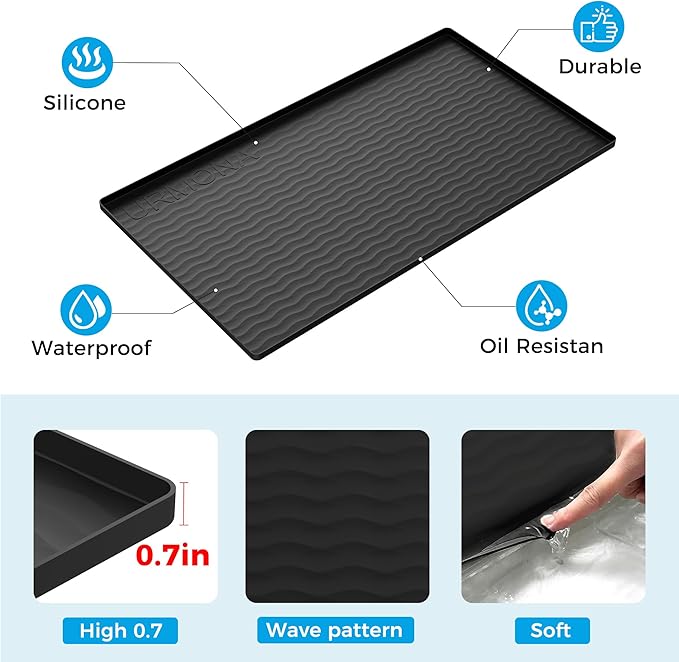 URMONA 40'' x 22'' Waterproof Silicone Under Sink Mat Cabinet and Counter Protector, Shelf Liner for Kitchen and Bathroom, Storage and Organizers, Litter Mat, Pet Cat Puppy Essentials (Black)