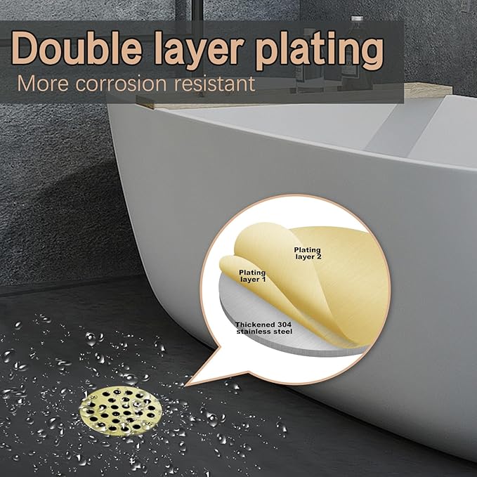 4" Shower Strainer Drain Trim Set, Screw-in Shower Drain Cover Replacement Floor Strainer, Shower Cover Bathroom Drain Strainers (Brushed Gold)