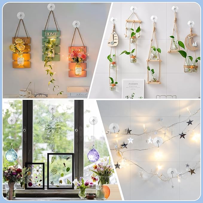 Hangerspace Suction Cup Hooks, 2.5 Inches Clear Suction Cups with Metal Hooks Large Suction Cup for Kitchen Bathroom Shower Wall Window Door - 8 Pack