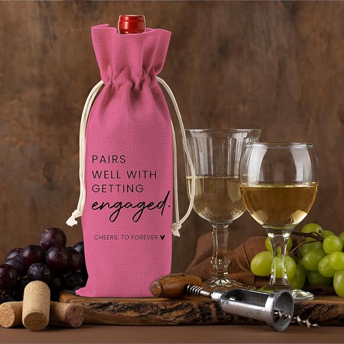 Engaged Engagement Gifts for Couples Her Engagement Party Decorations for Couple Women Wine Bag Pairs Well with Getting Engaged Wine Accessory Sets Pink Black