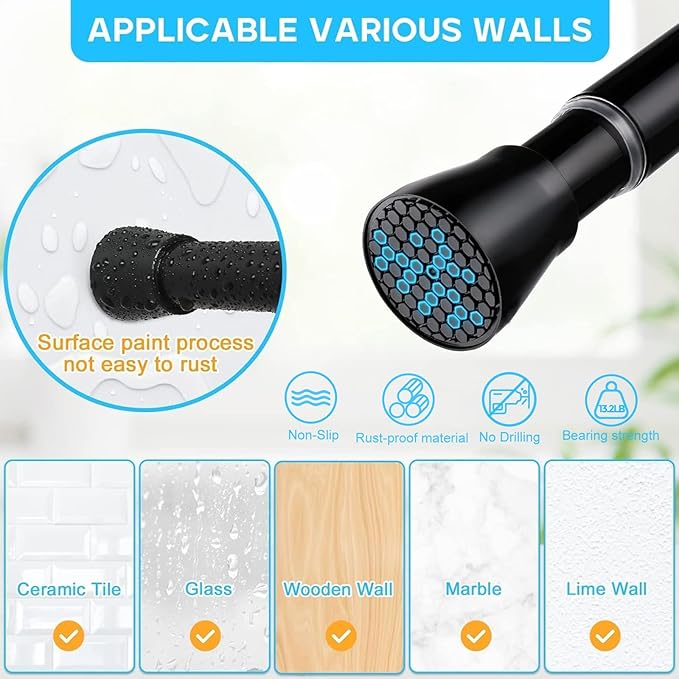 Black Small Tension Curtain Rod 16 to 26 Inch,7/8" inch Adjustable Short Curtain Rod No Drilling,Spring Curtain Rod for Windows Kitchen Closet Doorway