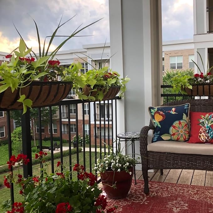 KIDYBELL 36“ Window Box Railing Planter with Coco Liner Metal Wall-Mounted Coconut Liner Planter Basket English Horse Trough Planters for Outdoor Deck Balcony Porch Fence Patio Black (2 Pack)