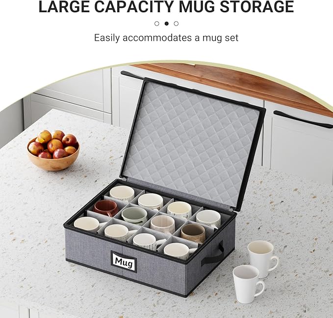MISSLO Large Capacity China Storage Containers Hard Shell Plate Storage Containers, Kitchen Packing Moving Boxes for Dishes, Dinnerwares, Mugs Protectors, Grey, Mug Storage