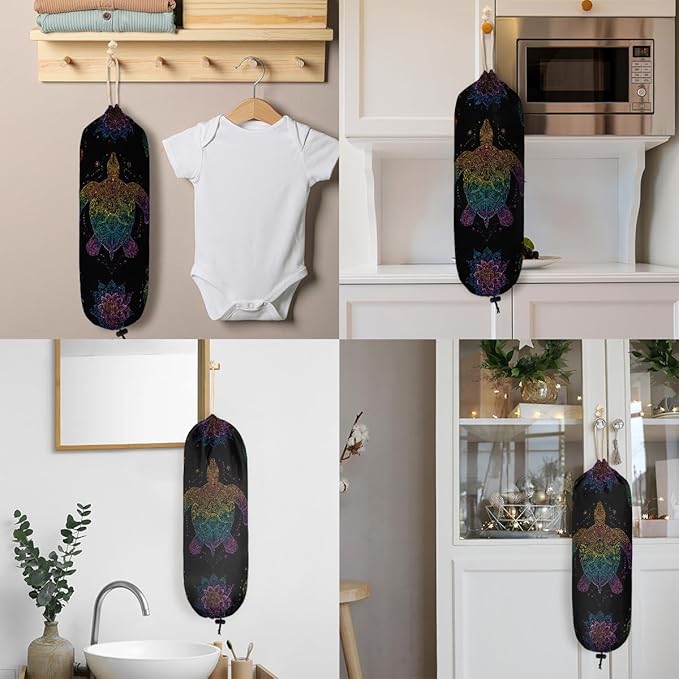 Pardick Plastic Bag Holder, Boho Turtle Grocery Bag Holder for Shopping Bags, Wall Mount Plastic Bag Storage Organizer Dispenser, Storage Holder for Home Kitchen Camper,A-1