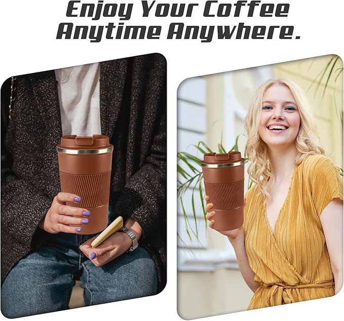 SPLMIFA Vacuum-Insulated Stainless Steel Travel Coffee Mug, Leak-Proof Reusable Coffee Cup with Lid-Keep Hot & Cold Drinks for Hours, Durable Insulated Tumbler for Men & Women(3rd-Light Coffee, 12OZ)