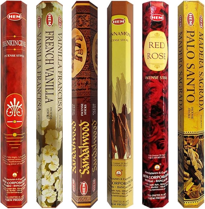 Hem Incense Sticks Variety Pack #22 and Incense Stick Holder Bundle with 6 Most Desired Fragrances