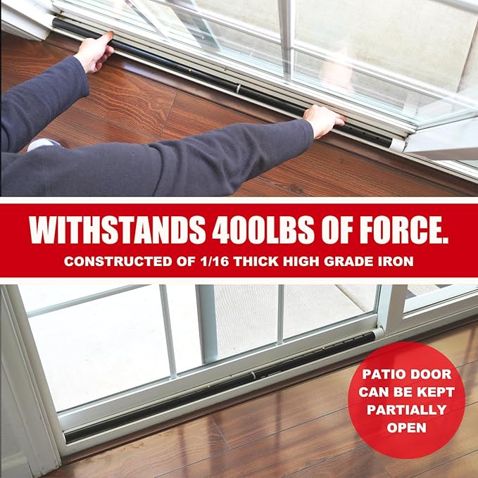 SECURITYMAN 3 in 1 Door Security Bar & Sliding Door Security Bar - Door Jammer Constructed of High Grade Iron - Black Door Stoppers Security Bar