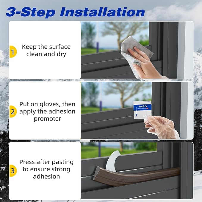 Weather Stripping Door Seal Strip for Door Frame, Window Insulation for Winter, Doors Soundproofing Gap Filler, Window Sealer Exterior Doors Weather Stripping, Foam Windows Draft Stopper (Brown, 196'')