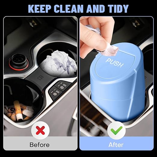 SGLRT Car Trash Can Bin with Lid - 2 Packs Car Garbage Can Cup Holder - Blue Mini Leakproof Vehicle Garbage Bin with 40pcs Trash Bags-Automobile Organizers and Storage for Front Back Seat Accessories