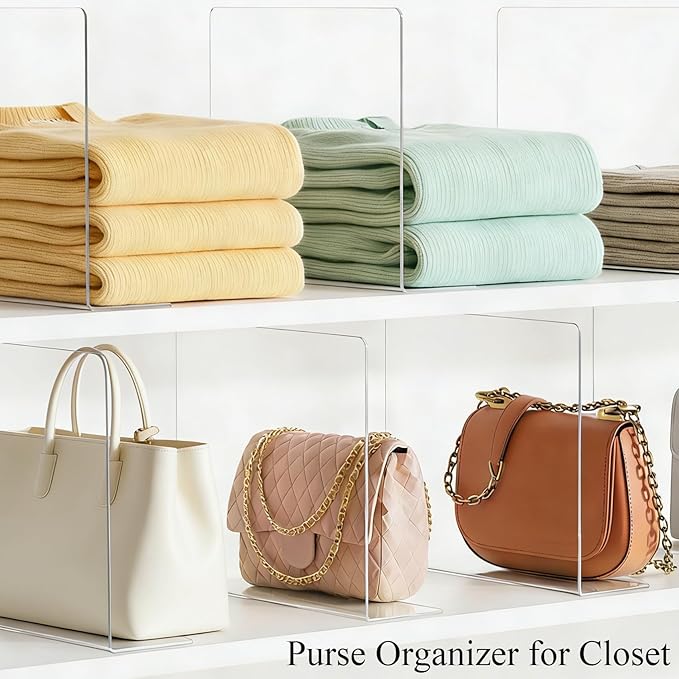 Shelf Dividers for Closet Organization: 12" Tall x 10" Deep Acrylic Closet Shelf Dividers for Clothes Sweater Purse - Free Standing Clear Separators for Shelves