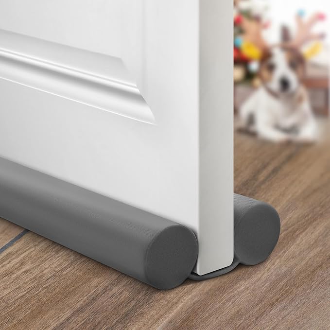 Holikme Two-Sided Door Draft Stopper, Weather Stripping Draft Stopper for Bottom of Door Window Breeze Blocker Adjustable Door Sweeps, Dark Grey