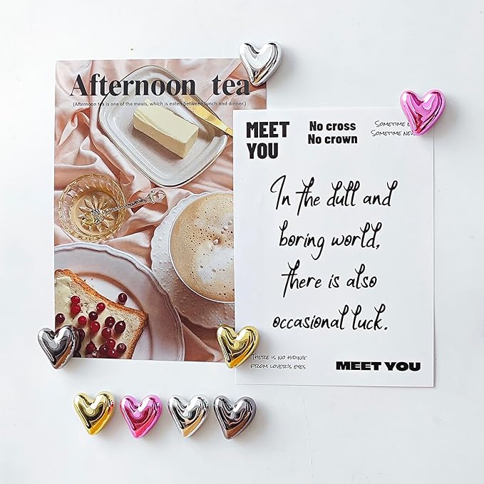 12PCS Gold Fridge Magnets Cute Heart Magnet for Refrigerator Small Black Pink Gradient Colorful Decorative Magnetic for Home Kitchen Office Whiteboard