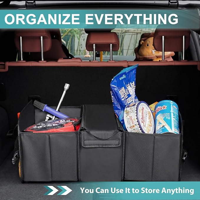 Sposuit Car Storage Trunk Organizer - Collapsible Trunk Organizer with Cooler for Grocery Cargo, Large Storage for Car, SUV, Sedan, Jeep