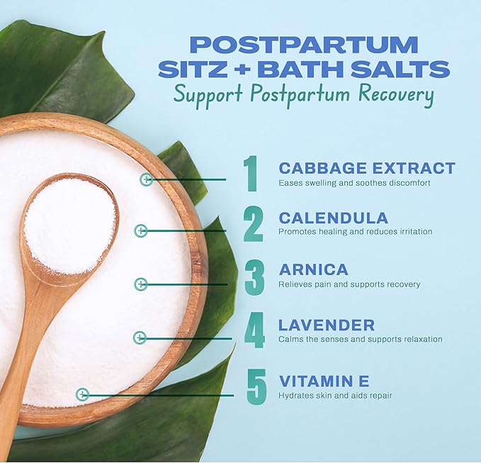 CaboCréme Postpartum Sitz + Bath Salts – 24oz – Postpartum Bath Soak for Perineal Care, Healing Tears, Swelling & Hemorrhoids – Dead Sea Salt with Magnesium, Arnica, Calendula + Cabbage Extract
