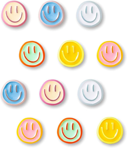 Mymazn 12Pcs Fridge Magnets Cute Refrigerator Magnets, Colorful Magnets for Whiteboard Cabinet Locker, Resin Smile Face Decorative Magnets for Classroom Kitchen Office