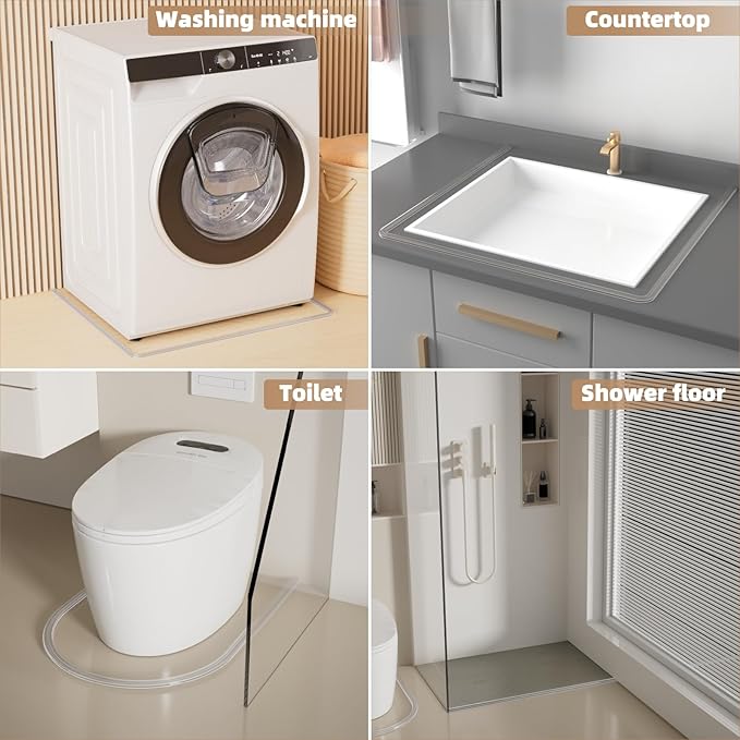 78" Transparent Shower Threshold Water Dam Stopper for Dry and Wet Separation, Self-Adhesive Collapsible Walk-in Shower Splash Guard Seal Strip, Silicone Sink Edge Water Barrier for Bathroom, Kitchen