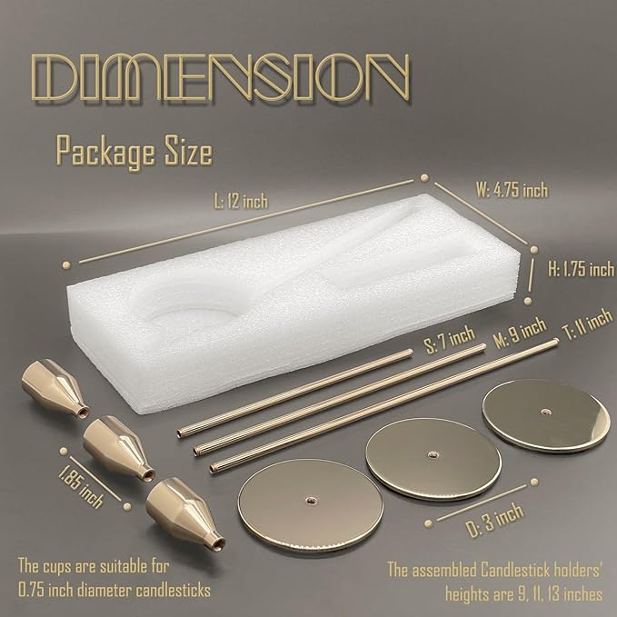 6Pcs French Gold Candlestick Holders Set Fit 3/4" Tall Taper Candle Home Decorative Table Centerpieces for Family Dinning, Party Decoration