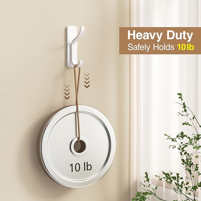 pickpiff Adhesive Wall Coat Hooks - Heavy Duty Stick-On Door Hanger, Metal Hook for Hanging Towel, Purse, Robe, Backpack, Jacket, Clothes - for Bathroom, Dorm, Closet, Kitchen - White, 6 Pack