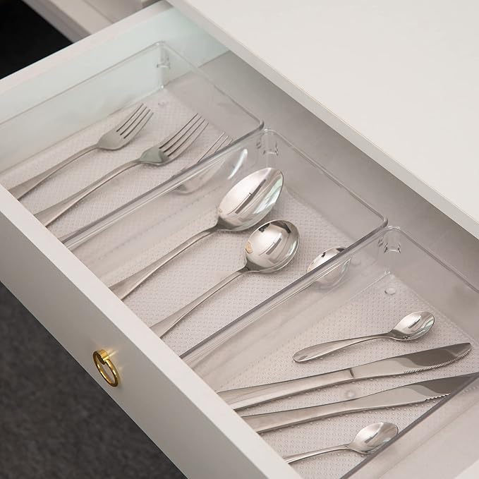 ihomecooker 5 Pack Clear Plastic Drawer Organizer Tray Cutlery Utensil Makeups Drawer Silverware Organizers 12" X 6"