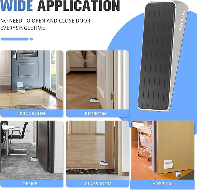 Heavy Duty Door Stopper Wedge - 2 Pack Big Size Door Stop Wedge Made of Aluminum Alloy Metal Suits Any Door, Any Floor with Set of 2 Plus Self-Adhesive Holder Satin Nickel Large Version