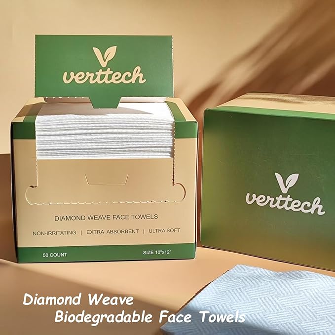 verttech™ Diamond Weave Disposable Face Towels, 50 Count 10"x12" Skin Towel, Ultra Absorbent Facial Cloths, Clean Towels for Face, Makeup Remover Towels