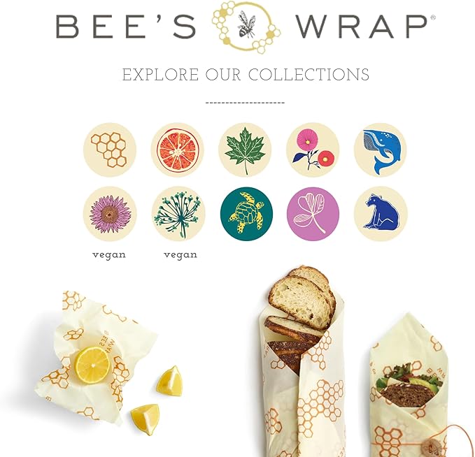 Bee's Wrap Vegan Beeswax Wraps for Food - Made in USA Reusable & Organic Food Wraps, Sandwich Wrap & Bowl Covers - Eco Alternative to Aluminum Foil & Plastic Wrap, Vegan Herb Garden 3 Pack (S, M, L)