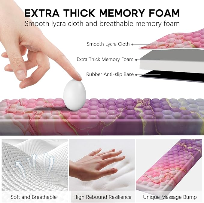 JIKIOU L-Shaped Desk Elbow Pad for Desk 2 Pack, Soft Memory Foam Elbow Support Padding with Non-Slip Base, Easy Typing Pain Relief Comfort for Office Work Gaming Marble Pink