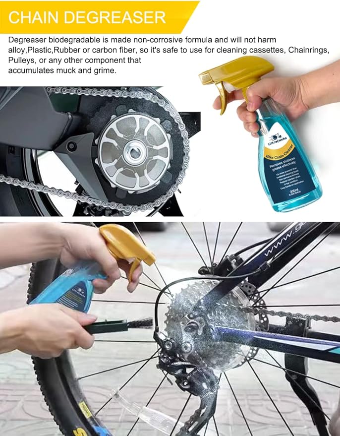 Bike Chain Lubricant Oil and Cleaner Set - 2oz Wet Lube & 19oz Degreaser with Chain Scrubber Brush Tool for Bicycle Maintenance Care Kit