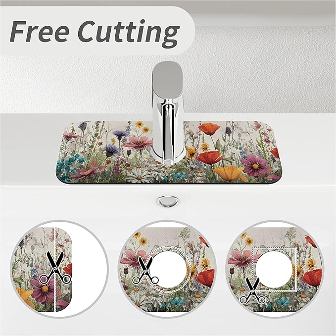 Kitchen Sink Splash Guard，wildflowers-in the meadow Faucet Mat Sink Gadgets-Super Absorbent Fast Drying Mat Drip Catcher for Kitchen, Bathroom,Sink Mat, Dish Drying Mat, Bathroom(15" X 5.5" )