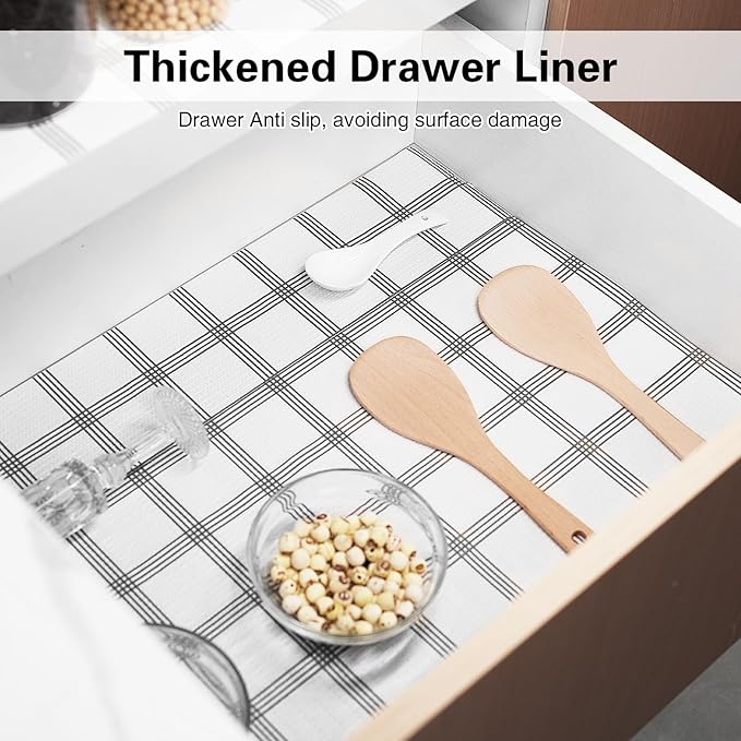 Drawer and Shelf Liner for Kitchen Cabinet,Non-Adhesive Cabinet Liner 12in x 10FT,Waterproof Shelf Paper Non-Slip Mats Cupboard Liners Contact Protect Dresser/Shelves/Table-White Stripes