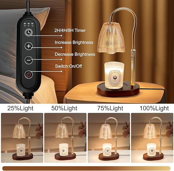 Candle Warmer Lamp with Timer & Dimmer, Candle Warmer Height Adjustable, Fits All Jar Scented Candles, Candle Lamp with 3 Bulbs, Charming Gift Box with Ribbon for Gifting