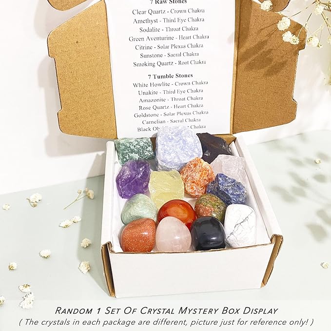 15 Pcs Mystery Crystals and Healing Stones, Natural Healing Crystals Surprise Gift Set for Meditation, Reiki, Home Decor