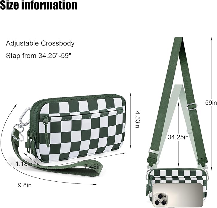 Checkered WristleWallets for Women, RFID Wallet Crossbody with 4 Zippers, Credit Card Holder Cell Phone Organizer