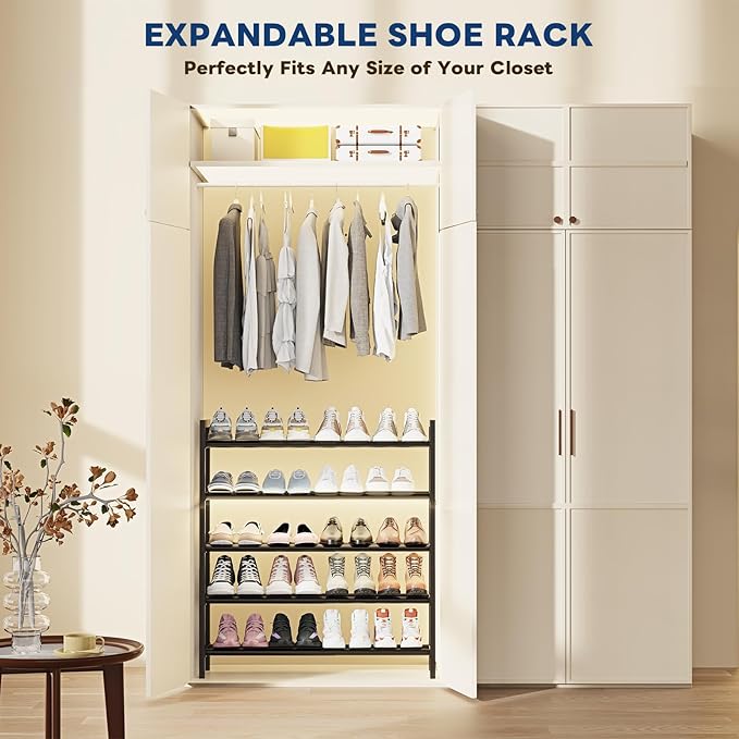 Mavivegue Expandable Shoe Rack, 5-Tier Shoe Organizer for Closet, Adjustable Shoe Rack for Front Door Entrance, Entryway