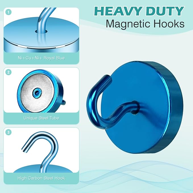 Neosmuk Magnetic Hooks, Cruise Ship Essentials, 100lb+ Heavy Duty Magnetic Hooks for Cruise Cabins, Refrigerator, Grill, Hanging, and Travel | Extra Strong Must-Have Magnet Hook, RoyalBlue, 5 Pack