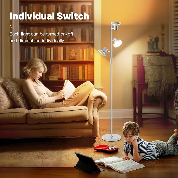 36W LED Tree Floor Lamp, Modern Dimmable Standing Lamp with Remote & Touch Control, 4 Color Temperatures, 3 Rotatable LED Light Floor Lamps for Living Room, Bedroom, Office