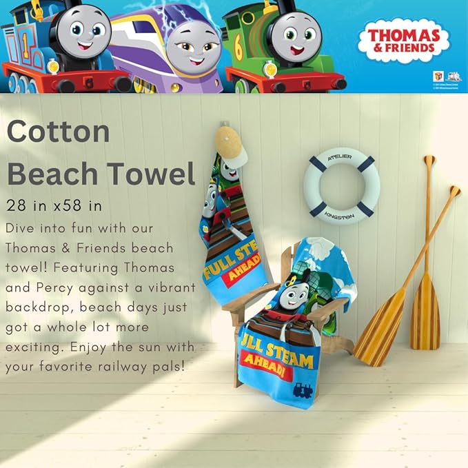 Thomas & Friends Kids Super Soft Cotton Bath/Pool/Beach Towel, 58 in x 28 in, by Franco