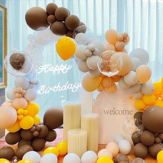 MEBAY Yellow Brown White Balloon Garland Arch Kit, 155Pcs Latex Balloons Different Size 18 12 10 5 inch for Birthday Wedding Party Baby Shower Bridal Shower Decoration