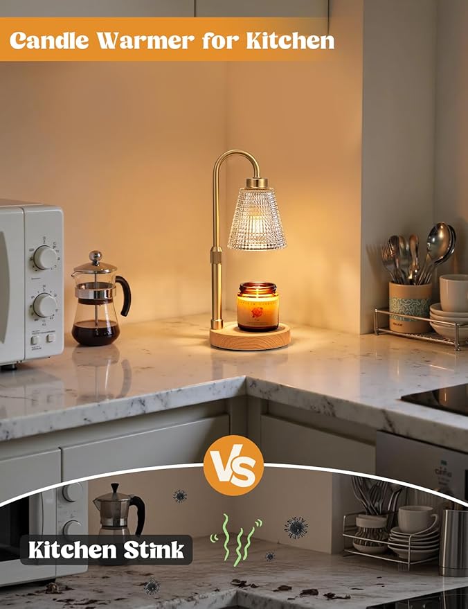 Innqoo Wood Color& Clear Candle Warmer Lamp with Timer, Dimmable Candle Warmer for Jar Candles, Height Adjustable Wax Melts Warmer, Birthday Gifts for Women Mom, House Warming Gifts New Home Decor