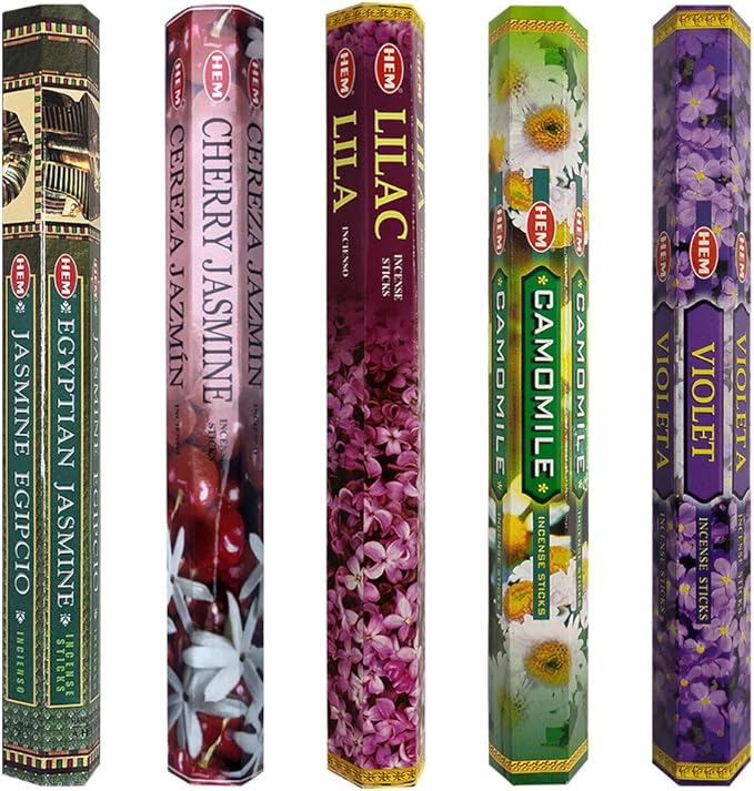 TRUMIRI Incense Sticks Variety Pack #13: 5 Fragrances (Egyptian Jasmine, Cherry Jasmine, Lilac, Camomile, Violet) - 100 Sticks (20 of Each) with Holder