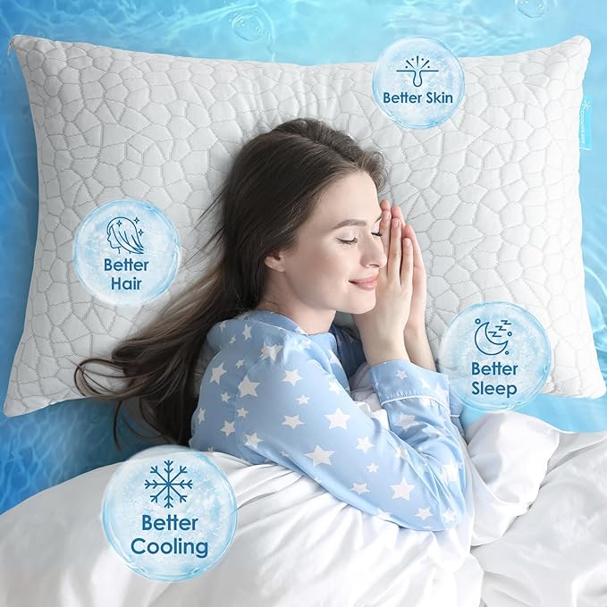 Cooling Pillows Queen Size Set of 2 Shredded Memory Foam Pillows for Side Back Stomach Sleepers, Two-Sided Cool Adjustable Firm or Soft Bed Pillow Luxury Gel Neck Pillow for Neck Shoulder Pain Relie