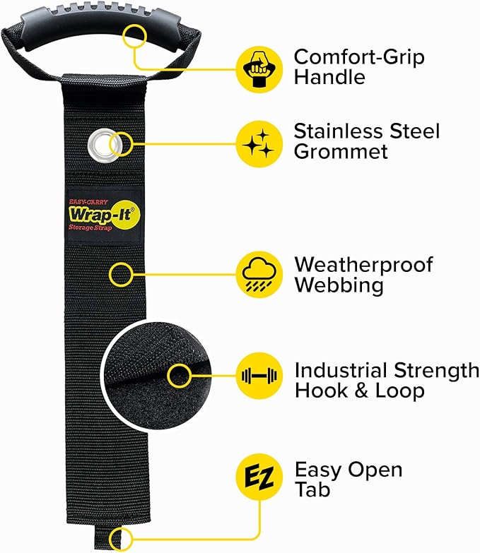 Easy-Carry Wrap-It Storage Straps - 28” (2-Pack) Black with Grommet - Cord Wrap and Hose Organizer for Your RV Tool Kit