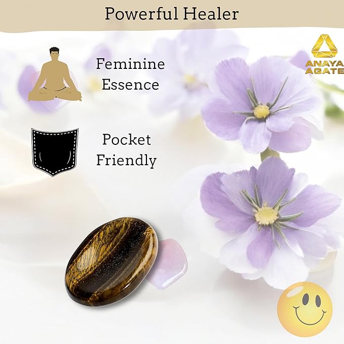 Tiger Eye Worry Stones – Crystal Thumb Worry Stone for Anxiety, Stress – Relaxing and Soothing Balance Stones for Meditation, Stress Relief – Healing Stones and Crystals for Men and Women