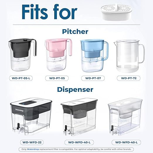 [Original] Waterdrop PF-01A Water Filter Replacement for Waterdrop Pitcher and Dispenser Filtration System, NSF Certified, Reduces Lead, PFAS, PFOA/PFOS, Last Up to 3 Months or 200 Gallons, 1 Pack