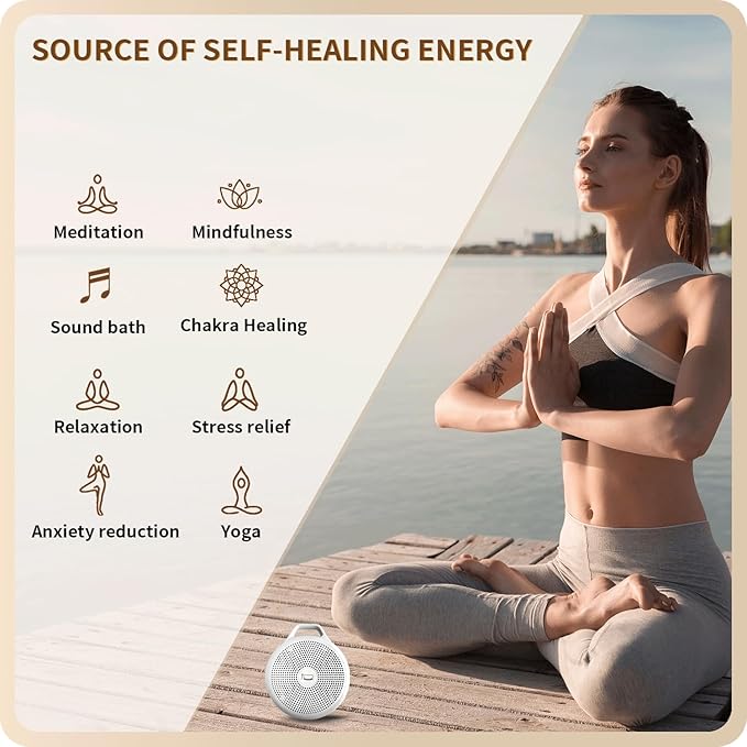 Portable Tibetan Singing Bowl Machine - Sound Bowl with Over 10 Meditation Noises, Crystal Healing, Chakra Healing, Spiritual Mindfulness and Sound Therapy, Yoga Gift Women/Men.