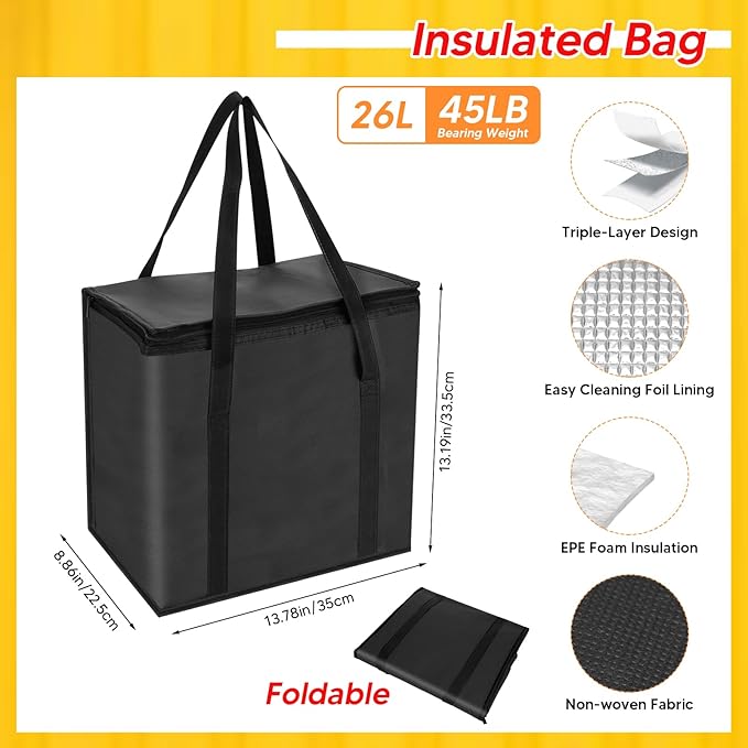 Reusable 6 Cup Drink Carrier with Handle and Insulated Bag for Hot and Cold Drink/Food, Foldable Plastic Cup Holder and Large Capacity Insulated Food Bag for Travel and Delivery