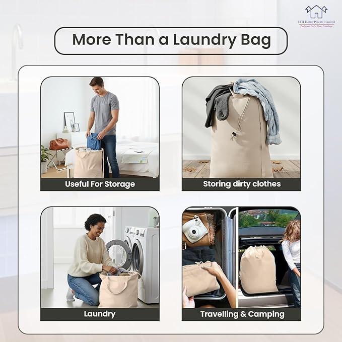 LFH Home Cotton Canvas Extra Large Laundry Bag with Handle, Heavy Duty Drawstring Closure Washable Laundry Bags for School Travel, Home, Hotel, College Dorm, Organizer Sack, 24x36-Natural Thanksgiving