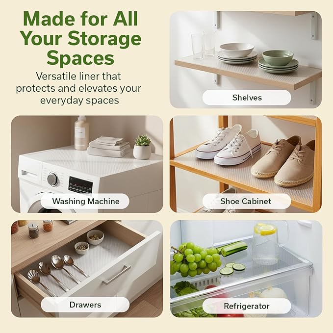 EVALAND Shelf Liners for Kitchen Cabinets Non-Adhesive 19.6" x 33 FT Clear Drawer Liner Non Slip, Washable Cabinet Liner, Waterproof Shelf Liners for Cabinets, Refrigerator Bathroom Pantry Cabinet Mat