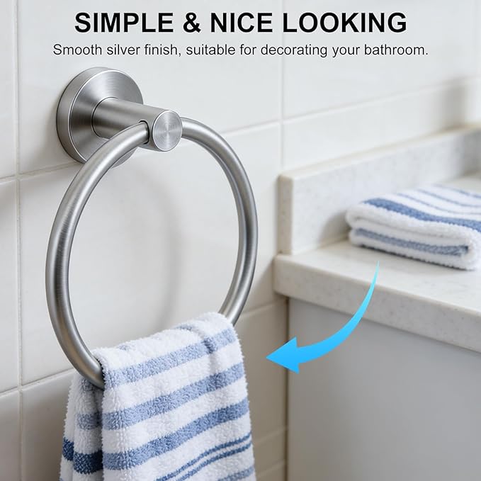 SetSail Towel Holder for Bathroom Wall, Silver Towel Ring, Stainless Steel Hand Towel Holder, Heavy Duty Towel Hanger for Bath and Kitchen, Drill Hole Installation